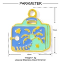 Detailed parameter view of 15mm suitcase pendant in stainless steel and blue enamel - Tropical Style Suitcase (YF810)