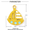 Detailed view of 14x12mm golden stainless steel sailboat pendant with blue enamel - Golden Sailboat (YF812)