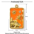 Λεπτομερές ορθογώνιο μενταγιόν σμάλτου με χρυσή καρύδα και εγχάρακτο ήλιο σε πορτοκαλί - Στυλ Τροπικός Κοκοφοίνικας Πορτοκαλί (YF889-2)