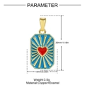 Cuadro de tallas detallado del colgante de corazón de cobre y esmalte estilo tarot - Corazón Radiante Azul (YH1568-2)