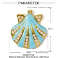 Detail of 36mm blue enamel seashell pendant with gold frame and small white pearls - Sky Blue Shell Style (YF918-4)