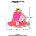 Ciondolo cappello rosa in smalto e acciaio inossidabile con bordi dorati e piuma - Stile Cappello Rosa (YH1497-1)