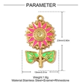 Detail view of pink enamel sunflower pendant with rhinestone and size measurements - Rose Pink Sunflower Style(YH1546-2)