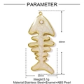 Detailed technical view of a 44x20mm gold fishbone pendant with enamel and ABS pearl inlay - Creamy White Fishbone Style (YF919-1)