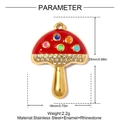 Macro view showing dimensions of a 25mm gold-plated mushroom pendant with red enamel top - Red Colorful Dotted Mushroom Style(YH1547-2)