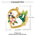 Detail view of heart-shaped gold enamel pendant with dimensions 23mm by 24mm - Heart Hummingbird Floral Style(YH1548)