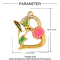 Detailed view of hummingbird flower pendant with dimensions and stainless steel material - Hummingbird And Pink Floral Style(YH1549)