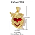 Vintage heart and dagger pendant with red zircon and flame detail in gold plated copper - Heart with Sword and Rose (YH1564)