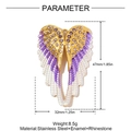 Golden stainless steel heart angel wing pendant with purple rhinestones and enamel details - Purple Gradient Wings (YH1557-2)