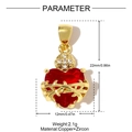 Sacred heart pendant dimensions 22mm by 12mm showing red zircon and golden thorn detail - Sacred Heart with Cross (YH1565)