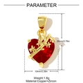 Macro detail of red zircon heart pendant with gold thorn frame and size dimensions - Red Zircon with Thorns (YH1566)