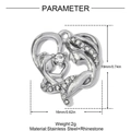 Macro detail of heart-shaped stainless steel pendant with rhinestone and size parameters - Hollow Mother-Child Heart Style (YH1599-1) / Silver