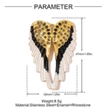 Detailed size parameter view of a large angel wing pendant with rhinestones and enamel - Black and White Gradient Wings (YH1557-4)