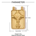 Vue détaillée du pendentif en acier inoxydable doré avec croix et rose en relief - Style Croix Rose Rectangle Or (YH1584-2)