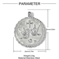 Pendentif rond en acier inoxydable poli avec gravure croix, colombes et cœurs - Style Rond Croix Colombe de la Paix Argent (YH1585-1)