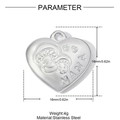 Macro detail of heart-shaped stainless steel pendant with Nana engraving and dimensions - NANA Mushroom Heart Style (YH1601-1)