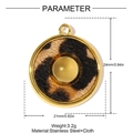 Détail du pendentif rond imprimé léopard avec cadre doré en acier et dimensions - Style Rond Or Imprimé Léopard (YH1508-2)