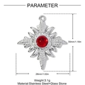 Dettaglio del ciondolo a raggiera in acciaio inossidabile con pietra rossa e misure - Argento-Pietra Rossa Stella (YH1634-2)