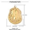Detailed size view of a gold textured shield pendant in stainless steel with measurements - Gold Irregular Bead Texture Style (YH1587)
