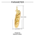 Macro shot of 24mm gold baguette pendant with copper material and size measurements - Baguette Style (YH1577)