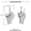 Macro detail of silver stainless steel middle finger pendants with dimensions - Silver Edgy Middle Finger Gesture Style (YH1590)