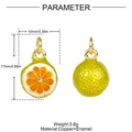 3D enamel lemon charm in copper and zircon with dimensions 10x17mm for DIY bracelets - Lime Slice Style (YH1580)