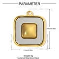Vue détaillée des dimensions du pendentif carré bicolore en acier inoxydable et doré - Style Carré Or Argent Brossé (YH1511-1)