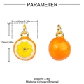 Detailed macro view showing 3D orange charm dimensions of 10mm by 17mm in enamel and copper - Orange Slice Style (YH1581)