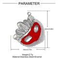 Detail of red enamel mask pendant in stainless steel with 22mm x 18mm dimensions - Silver Red Enamel Feather Mask Style (YH1638-2)