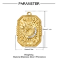 Detail of star and moon rectangular pendant in gold finish with dimensions and weight - Star Moon Relief Rectangle (YH1664)