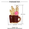 Detail view of a 19mm stainless steel coffee cup pendant with enamel floral details - Red Mug (YH1613-2)