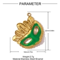 Detailed size specifications for the stainless steel mask pendant with green enamel inlay - Gold Green Enamel Feather Mask Style (YH1638-3)
