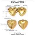 Macro view of heart locket dimensions and floral engraving on stainless steel - Heart Flower Embossed Locket (YH1658)