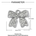 Polished silver bow-shaped stainless steel pendant with crystal rhinestones 19mm charm - Silver White Rhinestone Bow Style (YH1639-1)
