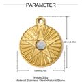 Detail view of gold stainless steel starburst pendant with natural moonstone inlay - Moonstone Starburst Disc (YH1668-1)