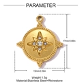 Detailweergave van een 17mm gouden roestvrijstalen achtpuntige ster hanger met strass - Gouden Strass Kompas (YH1628-2)