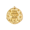 Dettaglio del ciondolo zodiacale Gemelli dorato con trama a moneta e stelle - Ciondolo Rilievo Gemelli(YH1727-3)