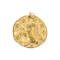 Detailed relief of Leo zodiac sign on a vintage gold-toned coin pendant with stars - Leo Relief Pendant(YH1727-5)