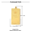 Macro detail of Good Luck stainless steel pendant with dimensions 33mm by 15mm - Gold Square Good Luck (YH1774)