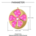 Macro view of gold stainless steel round floral pendant with pink enamel petals - Pink Enamel Round Flower (YH1775-1)