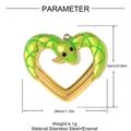 Gold stainless steel heart snake pendant with neon green enamel and grid skin texture - Fluorescent Green Heart Snake (YH1776-1)