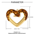 Detailed view of snake heart pendant size 24mm x 28mm made of stainless steel and enamel - Dark Yellow Enamel Heart Snake (YH1776-3)