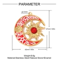 Detail showing dimensions of celestial sun moon pendant in gold stainless steel - Red Enamel Sun Moon Style (YK013-1)