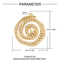 Detail of 38mm gold spiral stainless steel pendant with inlaid ABS white pearls - Spiral Pearl Style (YK014)
