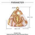 Detailansicht der Parameter eines dreieckigen Madonna-Anhängers aus Edelstahl mit Maßen - Rosa Weiß Goldblatt Dreieck Jungfrau Maria (YK077-2)
