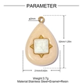 Turkish evil eye resin stainless steel teardrop pendant with gold edge and size specs - Creamy White Shimmer Water Drop Style (YK074-1)