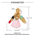 Macro view of stainless steel charms with enamel lipstick, dress, and rhinestone shoe - Lipstick Dress High Heel Style (YK055)