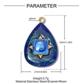Detailed dimension guide for teardrop resin pendant with stainless steel frame measurements - Starry Night Blue Green Water Drop Style (YK074-3)