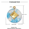 Detailansicht eines 25mm Sternanhängers aus Kunstharz und hochwertigem Edelstahl - Blau-Weiß Marmor Rund Stern (YK078-3)