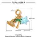 Macro detail of nautical stainless steel charms showing sailboat, palm tree and starfish - Sailboat Palm Tree Starfish Style (YK059)